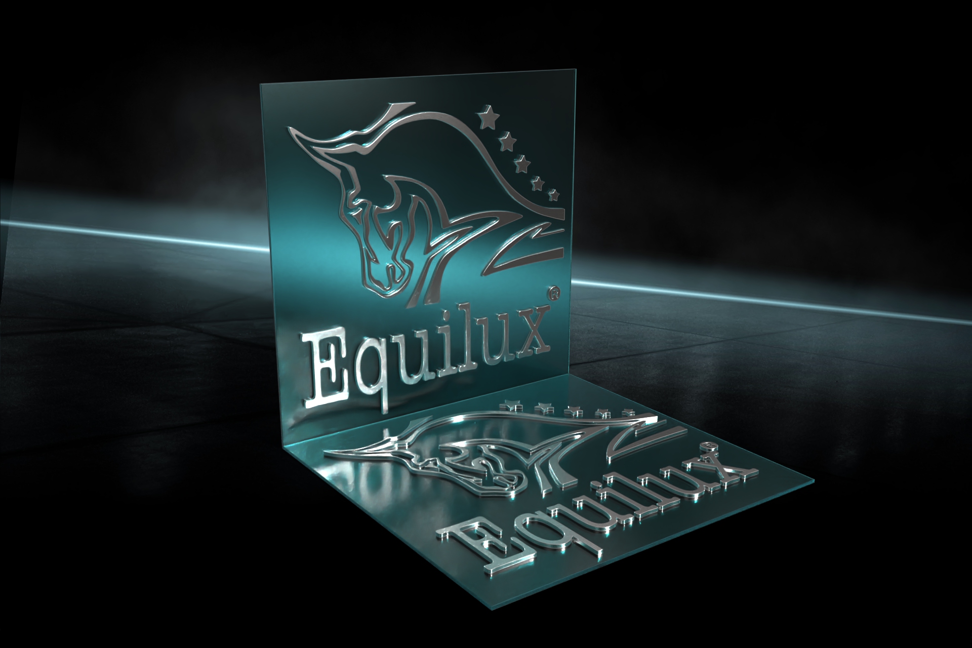 Rendering of Equilux logo as glass material